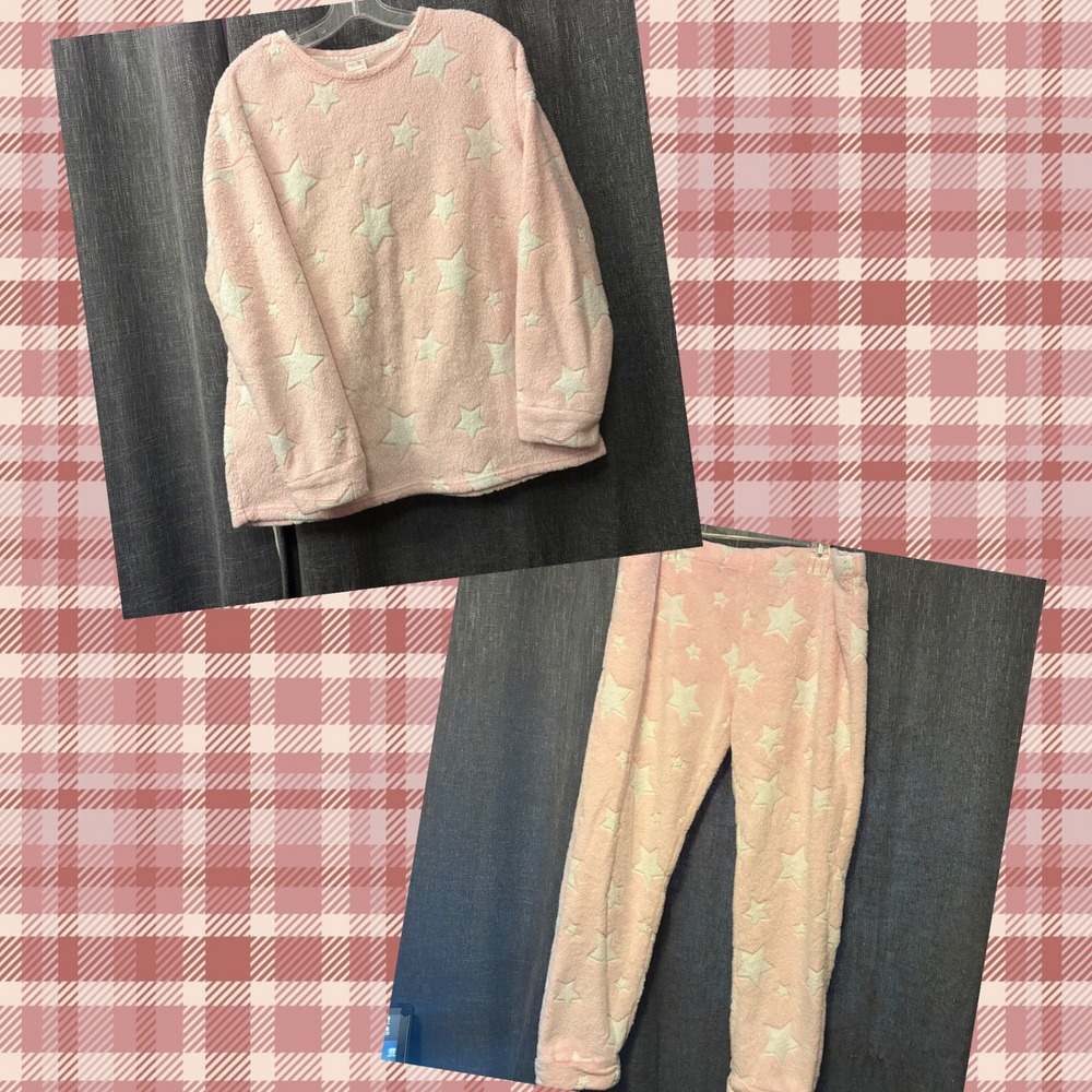 Secret Treasures Pink Star Fuzzy Fleece Pajama Set Top and Pants (Women XL)
